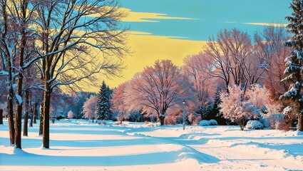 pop-art winter landscape with trees