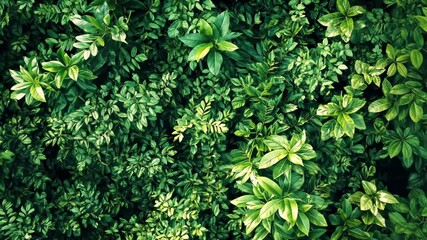 Lush green foliage overhead shot, vibrant leaves densely packed.