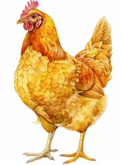 Isolated red rooster with brown feathers, a classic farm animal, stands proudly on a white background