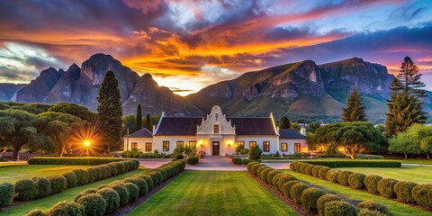 Fototapeta premium Low Light Wine Estate in Franschhoek Valley, South Africa
