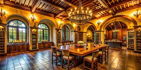 Luxurious Spanish Wine Tasting Room - Rich Wood, Elegant Lighting