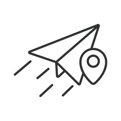 Send location, icon in line design. Send, location, pin, map, marker, navigation, share on white background vector. Send location editable stroke icon
