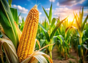 Organic Corn Cob in Field - Selective Focus Food Photography