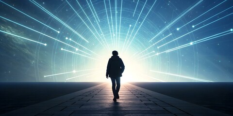 Obraz premium Close Up Eye Digital Reflections Soft Bokeh Lights Vision Insight Technology Photo Stock Concept