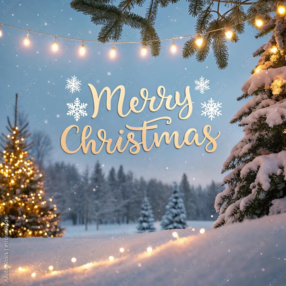 Fototapete merry christmas text displayed on a snowy background, creating a festive and cheerful winter scene.