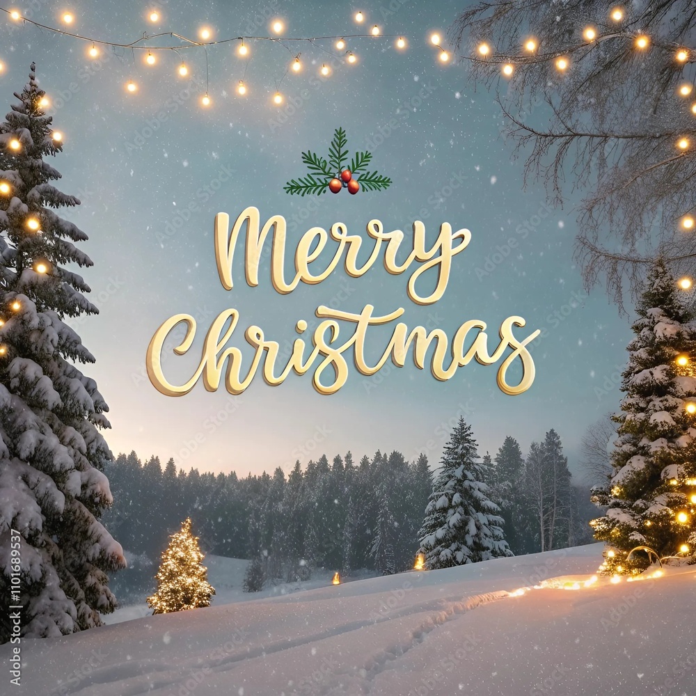 Fototapete merry christmas text displayed on a snowy background, creating a festive and cheerful winter scene.