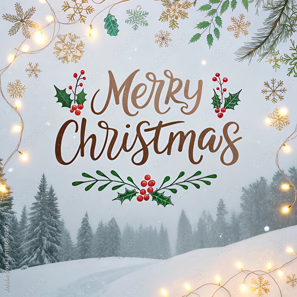 Fototapete merry christmas text displayed on a snowy background, creating a festive and cheerful winter scene.