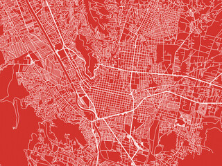 Christmas Map of Oaxaca, Mexico in Snowy White on Festive Red Background.