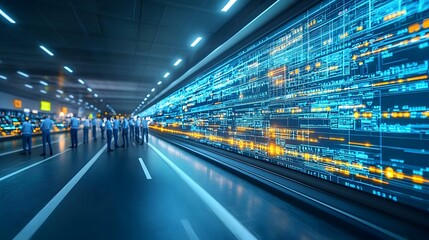 Obraz premium Engineers Brainstorming with Digital Interfaces in Creative Studio for Innovative Solutions Photo Stock