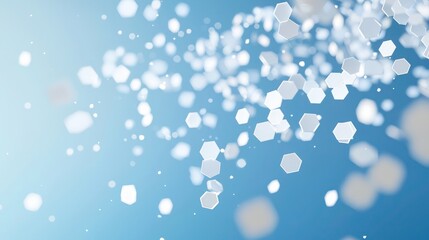 Minimalist banner with delicate white hexagons falling softly on a gradient blue background