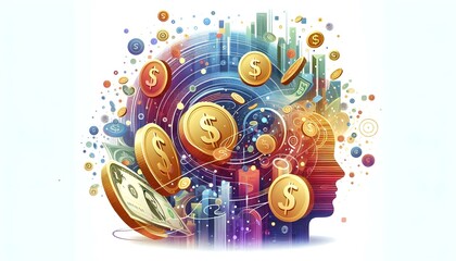 Obraz premium Flat Abstract Digital Art with Floating Holographic Financial Charts for Financial Planning and Analysis