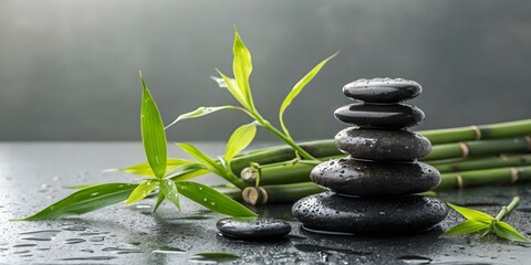 Serene Glossy Background Zen Stones Bamboo Plants Balance Tranquility Spa Wellness Retreats