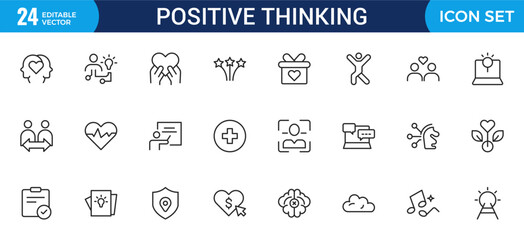 Positive thinking line icons collection.Thin outline icons pack.