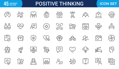 Positive thinking line icons collection.Thin outline icons pack.