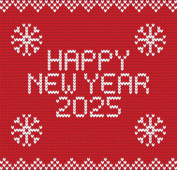 Happy New Year 2025 Scandinavian Knitted Design with Snowflakes or fireworks