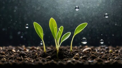 Fresh Green Sprouts Growing in Fertile Soil