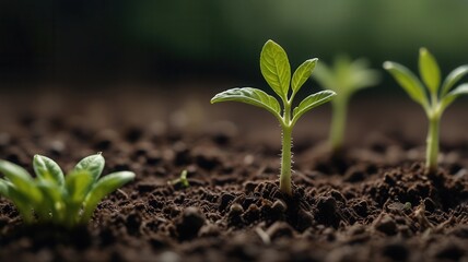 Fresh Green Sprouts Growing in Fertile Soil