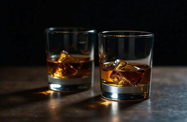 Glass of whiskey on dark background. Drink photo bar restaurant. AI Generative