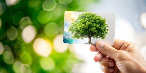 Eco Friendly Credit Card Close Up Hand Macro Shot with Tree Design for Environmental Growth