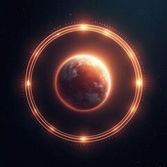 Obraz premium Glowing Space Station Orbiting Radiant Planet