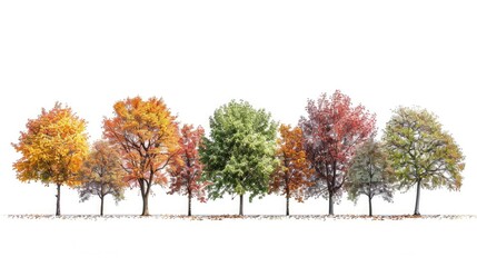 Fototapeta premium A beautiful arrangement of trees, featuring cherry blossom, walnut, and spruce, against a crisp white background