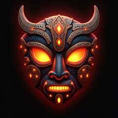 Tribal Mask Icon with Intricate Patterns and Bold Contrasts