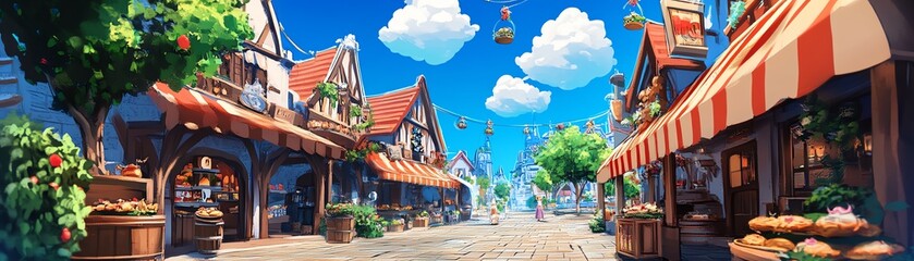 Fototapeta premium Charming fairytale village street scene