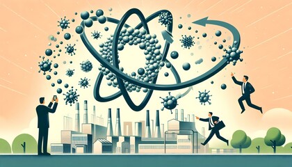Flat Molecular Restructuring Circular Economy Concept Macro View Molecules Transformation Sustainable Landscape