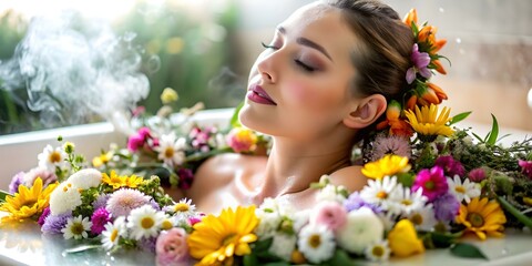 Fototapeta premium Intimate Close-Up Portrait Woman in Steam Sauna with Beads of Sweat for Detoxification and Relaxation