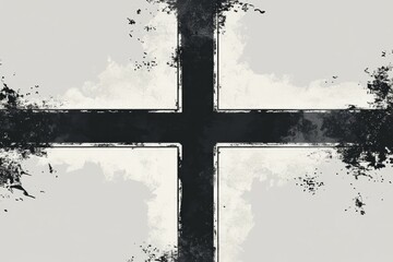 a cross with a space in the middle for text, black and white