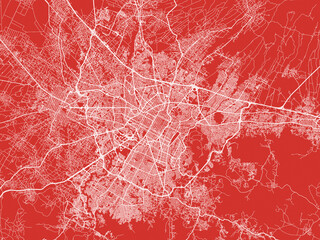 Christmas Map of Puebla, Mexico in Snowy White on Festive Red Background.