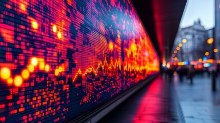 Obraz premium Macro Close-Up of Digital Advertising Billboard with Marketing Data Visualization and Copy Space