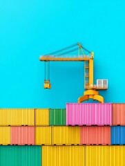 Towering Crane at Vibrant Port A Minimalist Perspective on Shipping and Transport