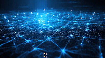 Obraz premium Glowing Blue Tech Background with Grid Pattern and Light Effects