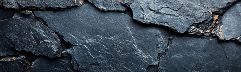 Fototapeta premium A close up of a black rock wall with cracks , black background