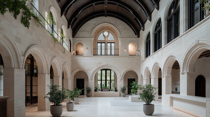 Grand Interior of a Mansion Styled After a Monastery