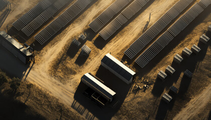 Obraz premium Innovative solar power storage solutions renewable energy facility technology showcase outdoor environment aerial view peak energy concept