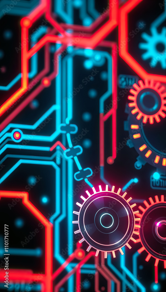 Poster futuristic circuit board with glowing connections advanced technology electronic motherboard innovat