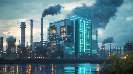 Obraz premium Revolutionizing energy storage industrial peak power facility transformation urban environment technology concept futuristic viewpoint