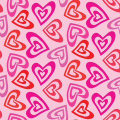 Groovy Psychedelic red and pink hearts seamless pattern. For Valentine’s day print, wrapping paper , fabric and textile