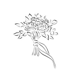 Line drawing. Bridal bouquet in line art style.