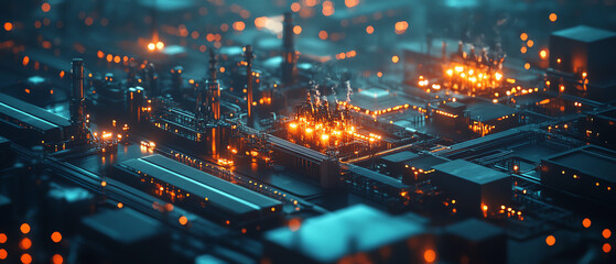 Industrial peak energy production and power storage facilities urban environment aerial view technology concept