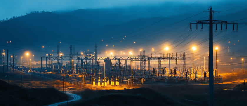 Power storage facility showcasing peak energy innovations in a remote industrial location at dusk