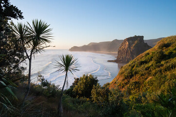 Tasman Lookout Track sunset view point of Piha Beach, Auckland, New Zealand