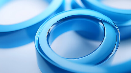 Intelligent Systems Efficiency Background: Blue 3D Curved Rings with Central Information Hub and Interactive Elements.