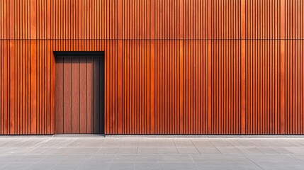 Modern wooden facade with a simple door in urban setting during daylight