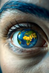 Naklejka premium Close Up Diverse Eyes Reflecting Globe Macro Image Global Vision Unity in Communities Copy Space