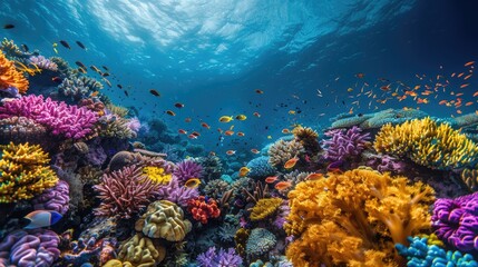 Naklejka premium A beautiful landscape of a coral reef, teeming with marine life and color