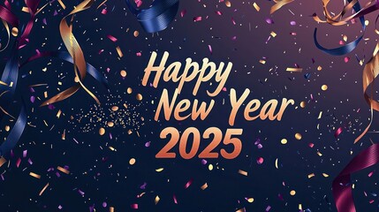 Naklejka premium Modern New Year design with midnight blue and deep burgundy streamers, hints of gold confetti, 