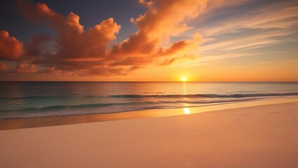 Obraz premium Serene Tropical Beach at Sunset with Vibrant Orange Skies